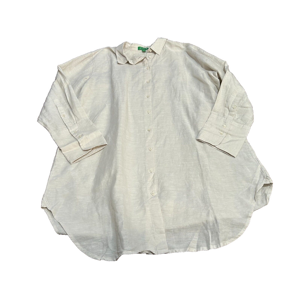 NWT J.Crew Women's Ivory Linen‎ Textured Long Sleeves Button Up Shirt Size XL